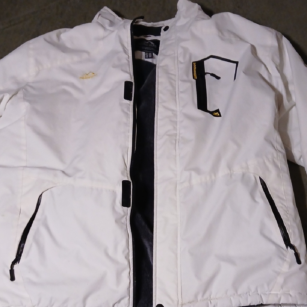 Men's White Ski Jacket with Black and Gold Details